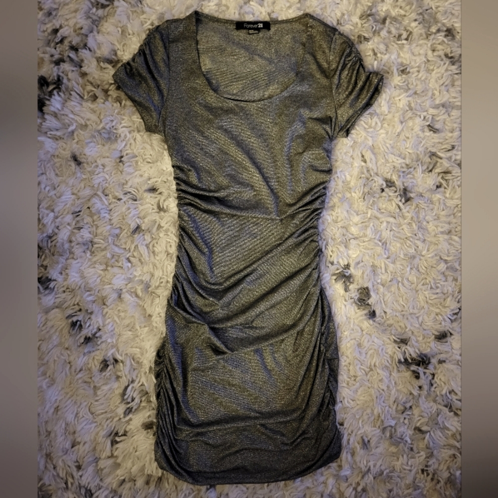 Silver Sparkle Ruched Midi Dress